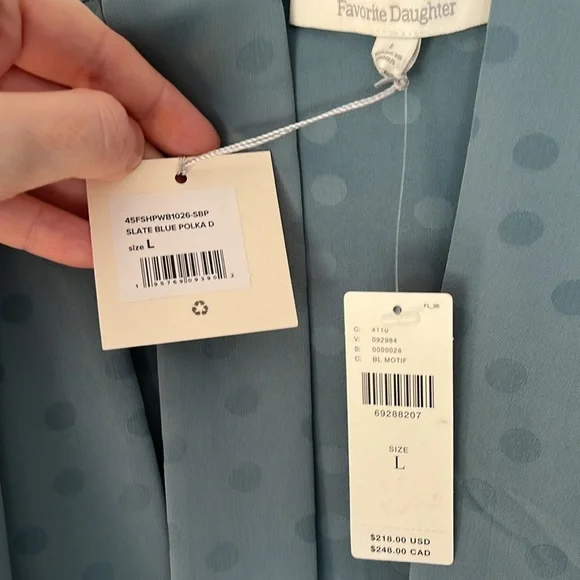 NWT Favorite Daughter The Joan Neck Tie Blouse Jacquard BLUE L - Picture 13 of 15